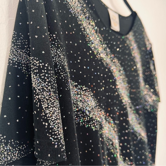 Vintage 1990s 1980s Black Rainbow Glitter Shirt XL - Picture 2 of 14